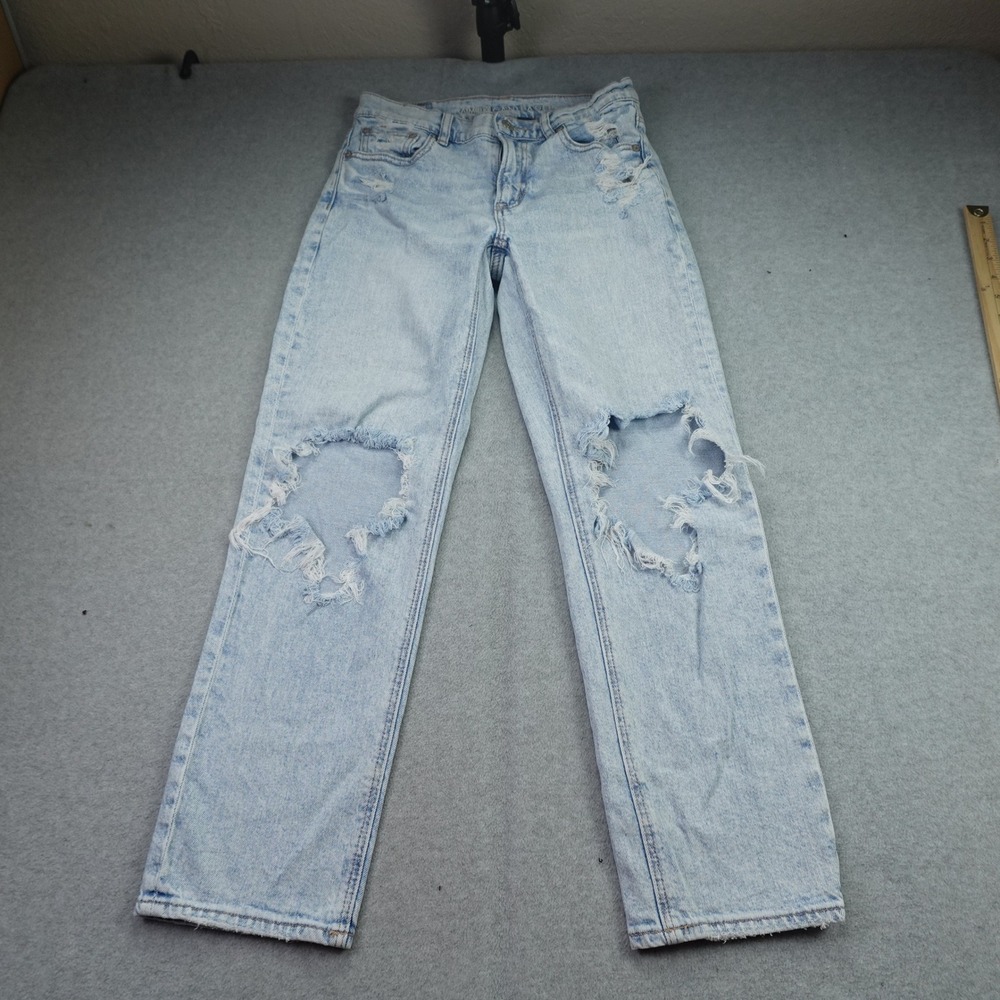 American‎ Eagle Jeans Womens 2 Light Wash Distressed Ankle Straight Ripped Denim